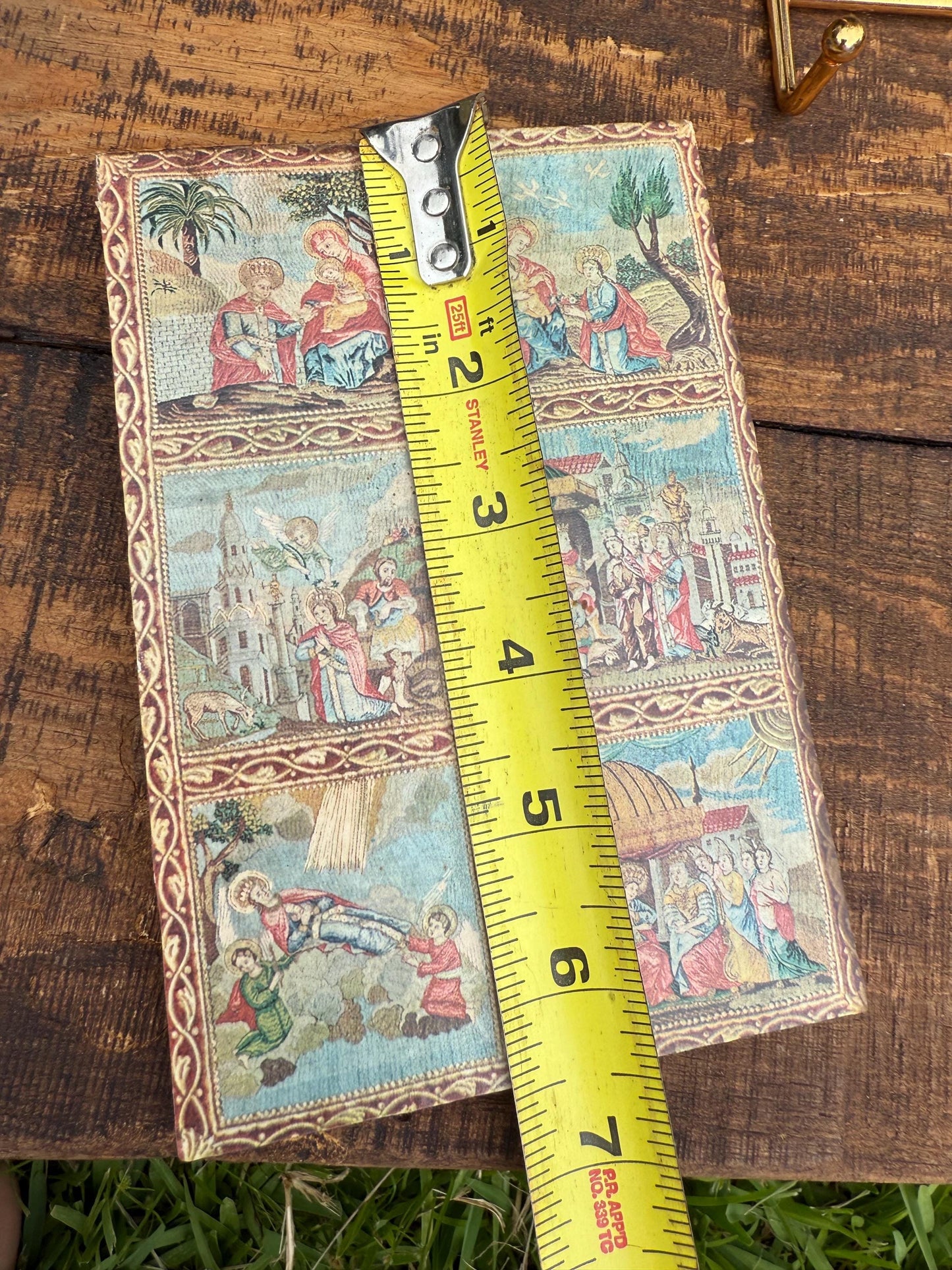 Greek Orthodox Icon Plaque from Meteora – Vintage Six-Scene Religious Print on Wood – Byzantine Style Wall Art