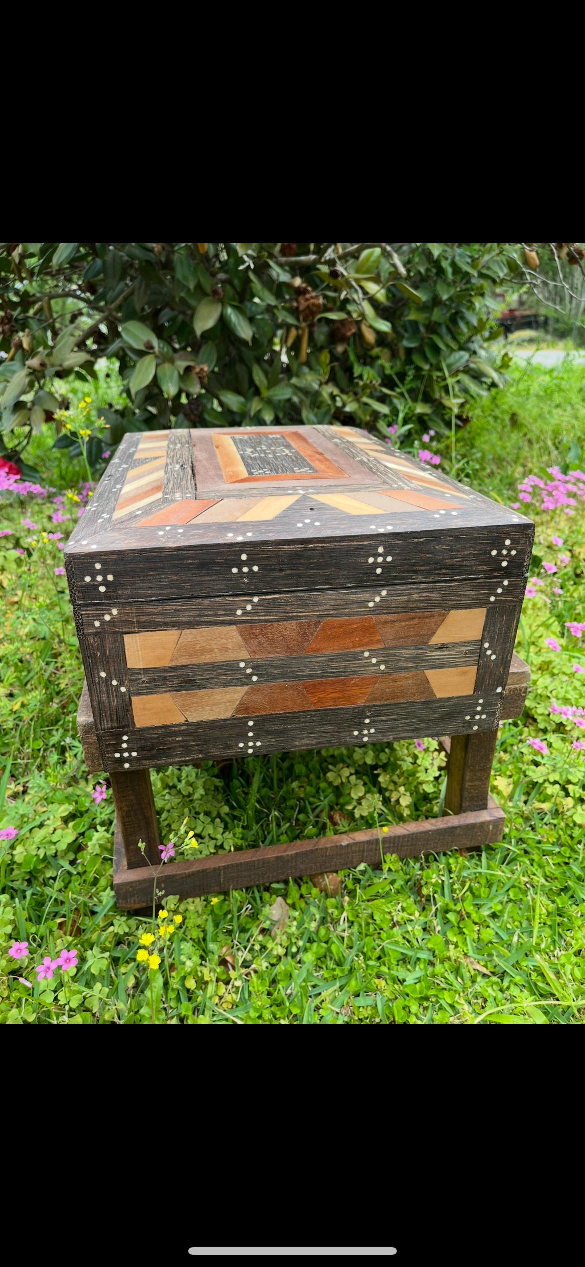 1930s Middle Eastern Parquetry Box – Porcupine Quill Inlay – Hardwood Jewelry or Gemstone Box – Vintage Inlaid Wood Box