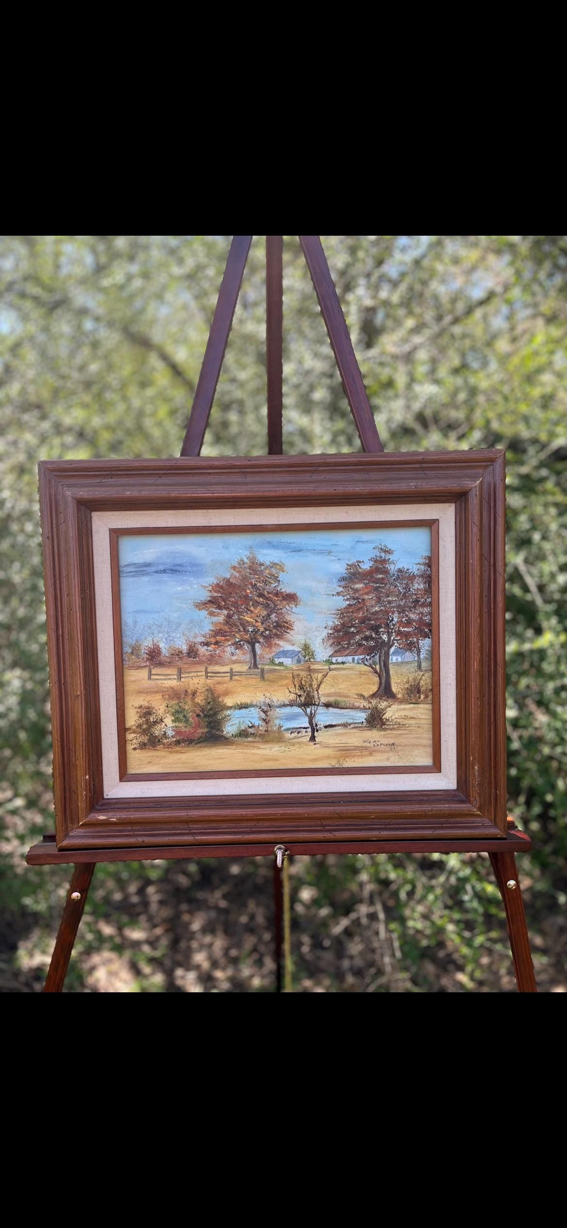 Wilma LaFleur Original Oil Painting – Autumn Farm Landscape – Signed Southern Folk Art