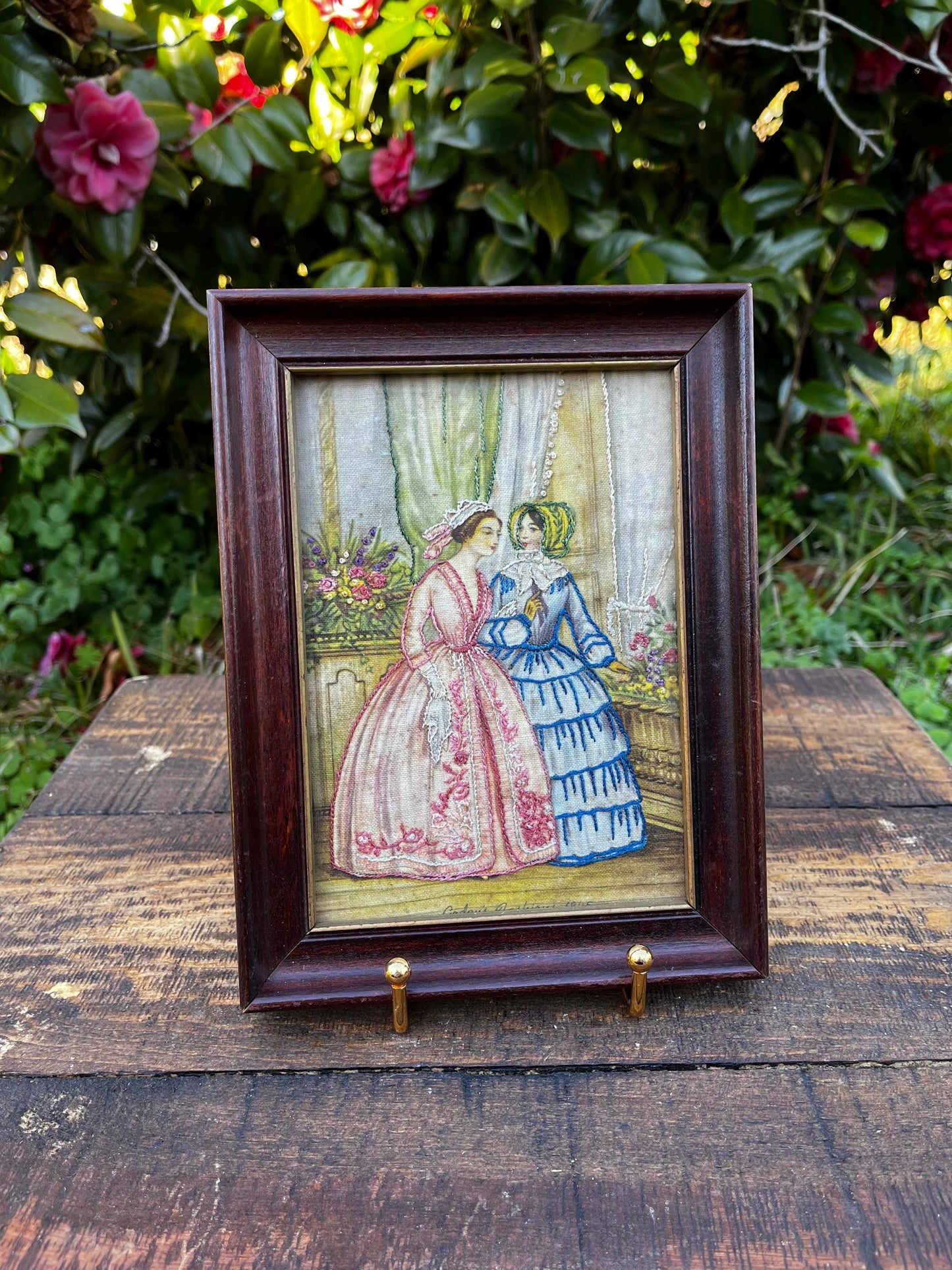 1845 Godey's Silk Tapestry, Embossed Woman Art, Antique Fashions Decor, Historical Collector's Piece, Godey's Fashions Tapestry