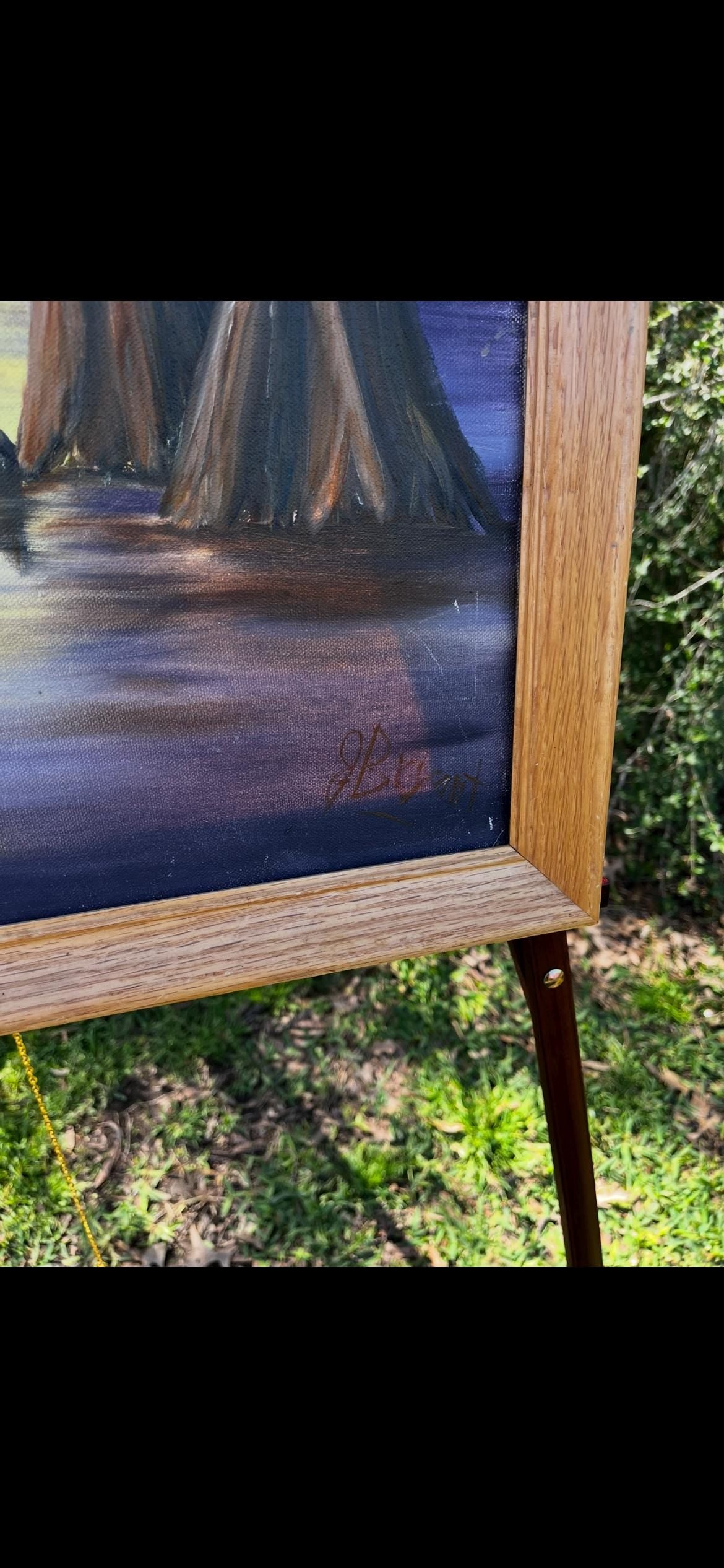 Bayou Landscape Oil Painting by J. Bryant – Southern Cypress Swamp Sunset – Framed Vintage Art