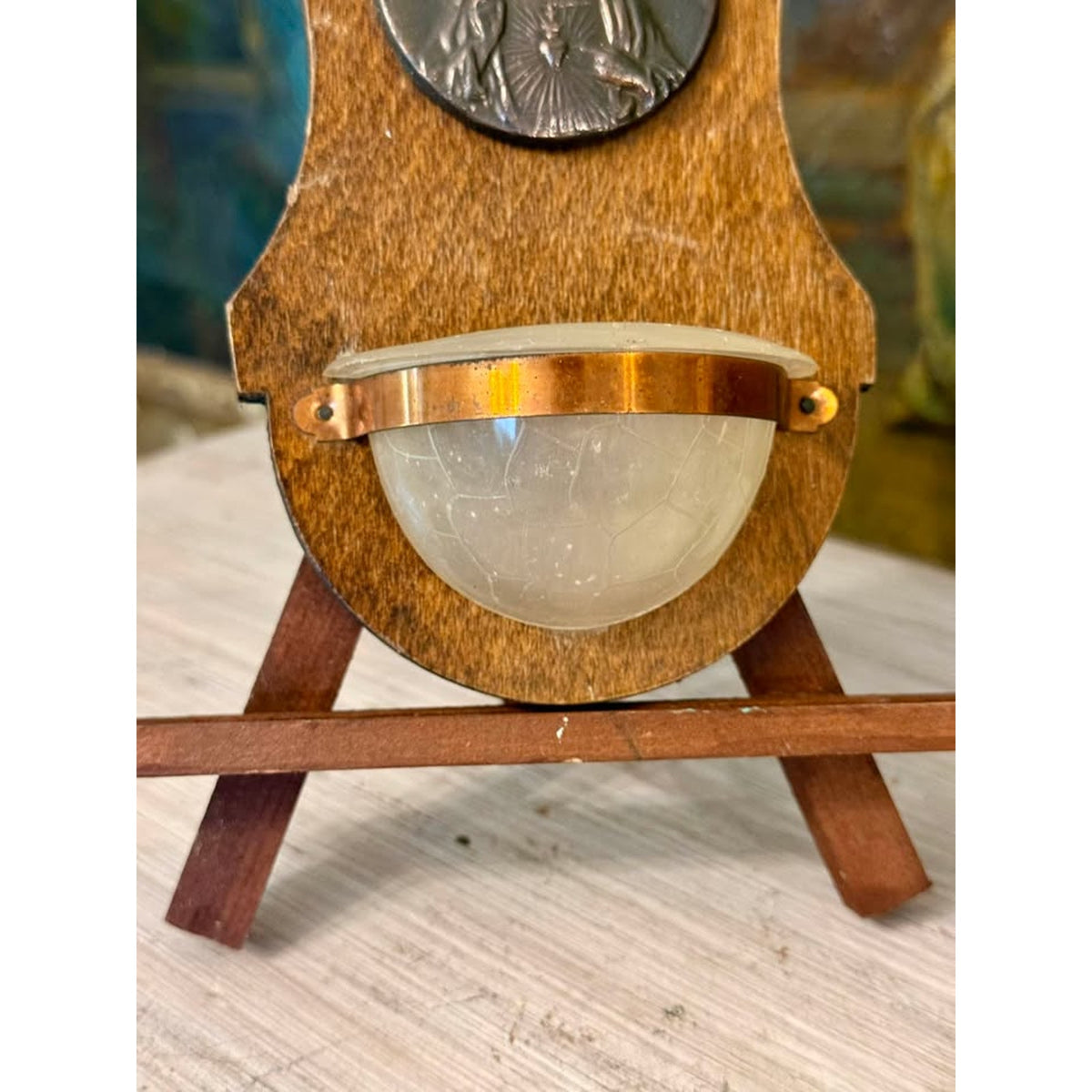 Vintage Sacred Heart of Jesus Wooden Holy Water Font, Catholic Devotional Wall Plaque