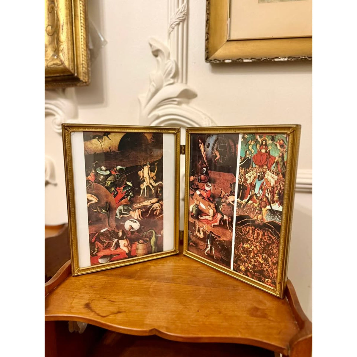 Vintage Hinged Last Judgment Frame, Hieronymus Bosch & Hans Memling Prints