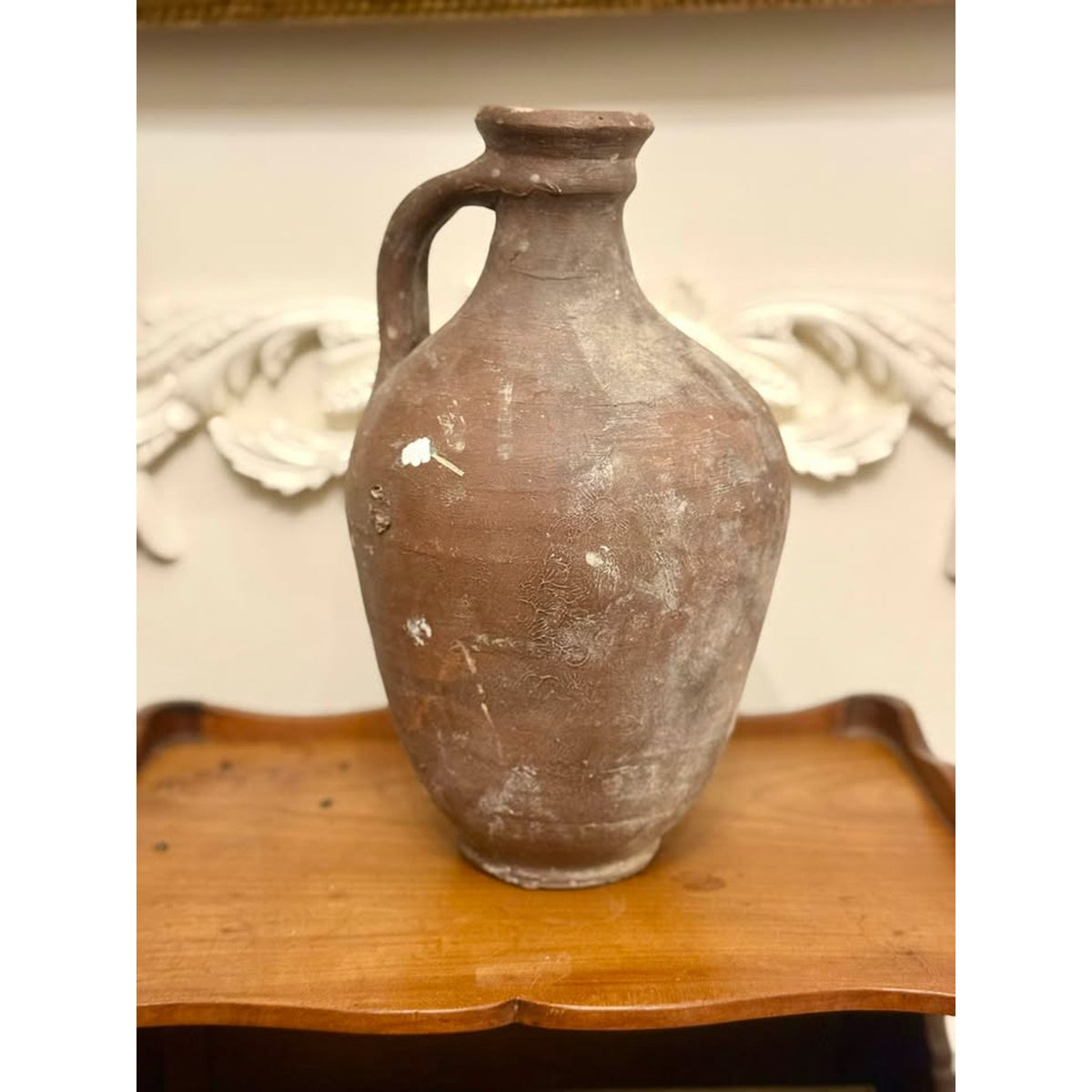 Vintage Hand Thrown Terracotta Pottery Jug Primitive Mediterranean Style