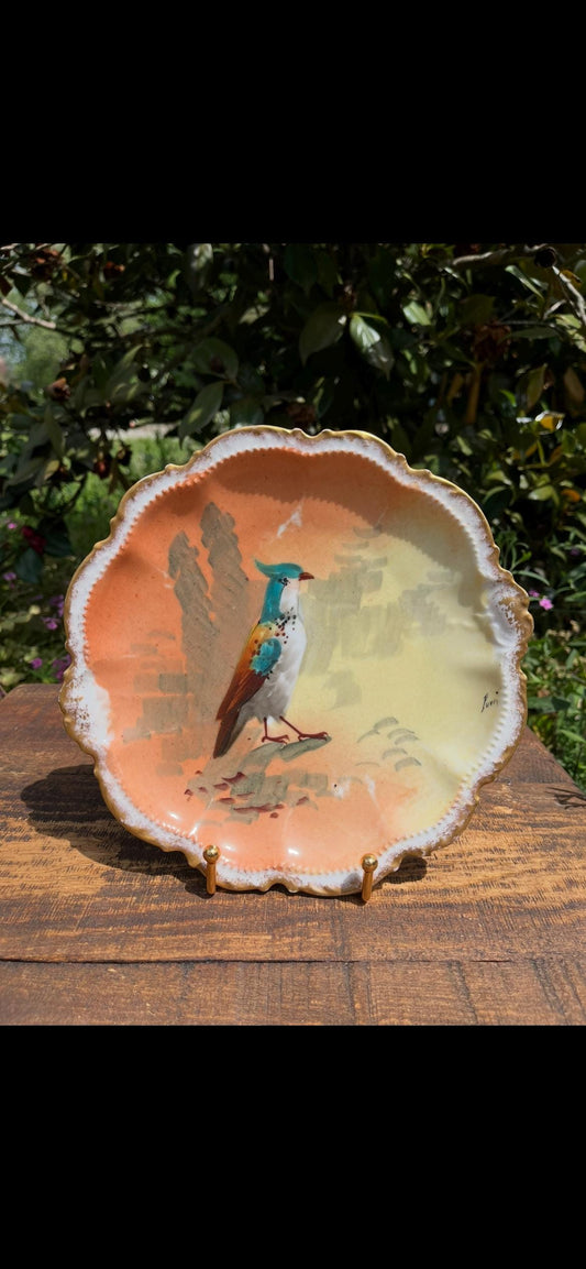 Limoges Game Plate – Antique Signed Puvis – Coronet Stamp – Hand-Painted French Porcelain – Vintage Collectible Plate